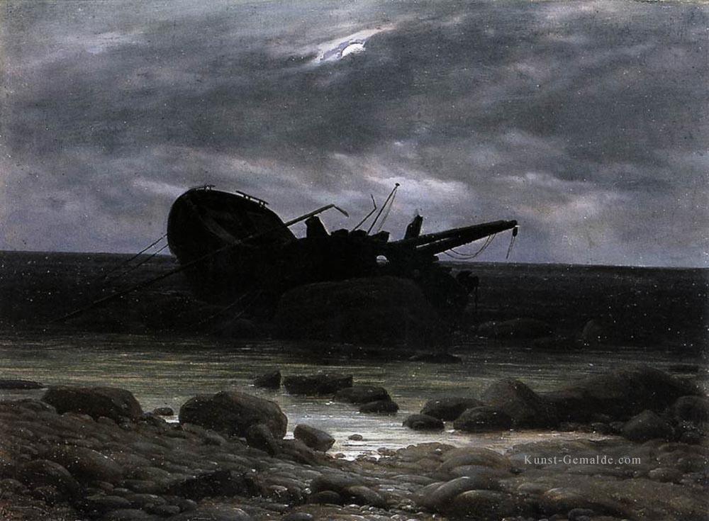 Wrack im Mondschein romantische Boot Caspar David Friedrich Ölgemälde